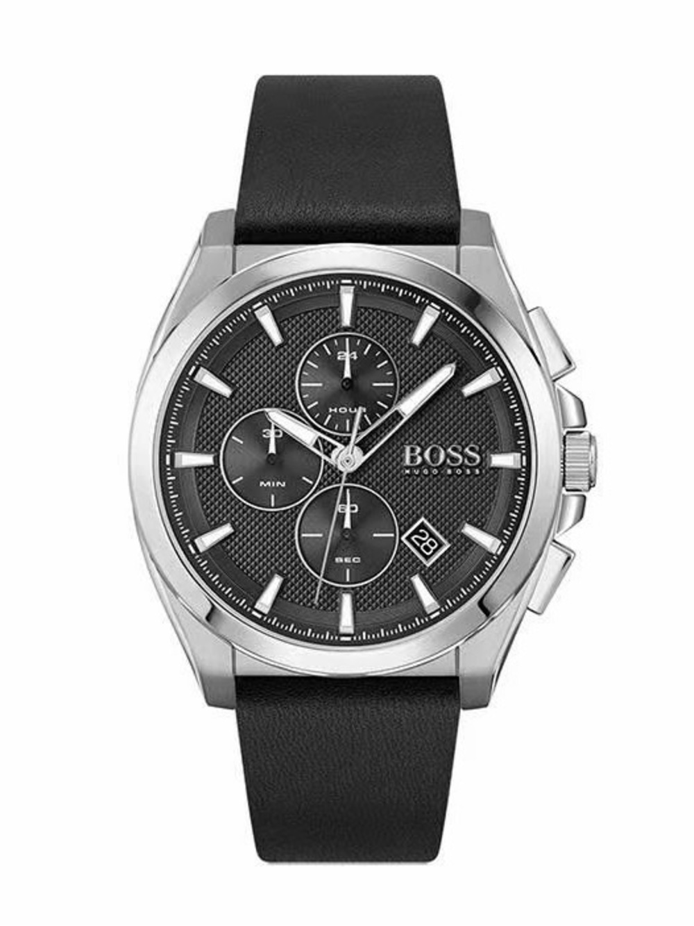 Hugo Boss Grandmaster Chronograph Black Dial Black Leather Strap Watch | 46mm